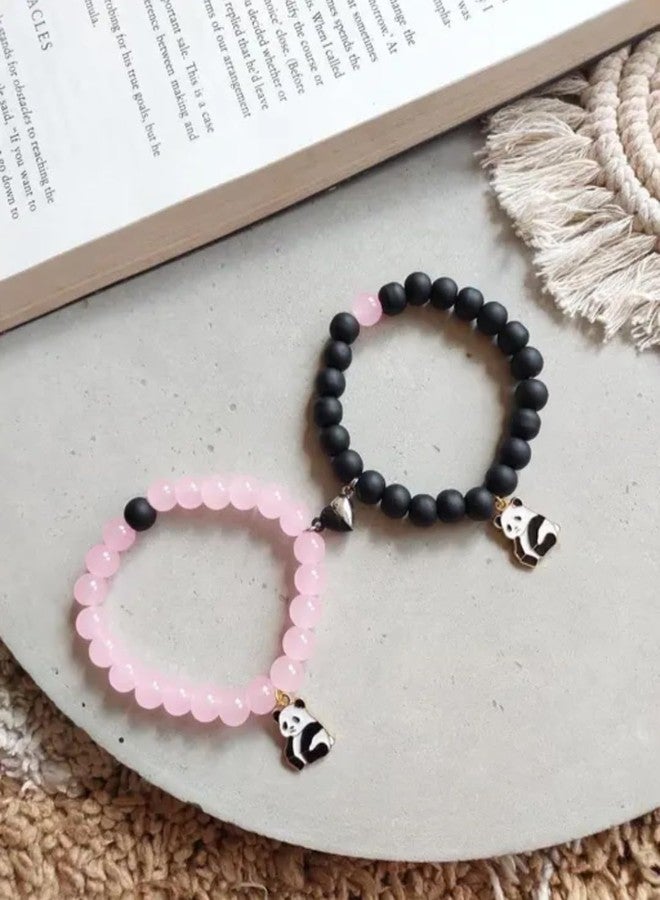 SUPER SOFTENER Magnetic Bracelets 2Pcs Love Heart Matching Panda Beads Bracelet Set Adjustable Bracelets for Men Women Couples Friends Gift Friendship - (Pack of 2) (Cute Panda's Bracelet Combo) - Image 5