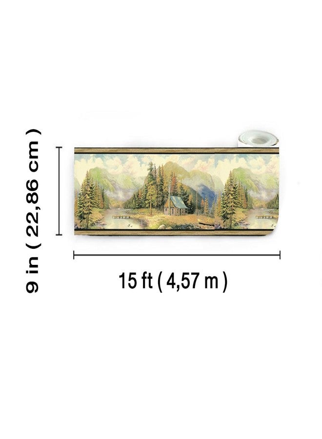 TRIMZ Wallpaper Border - Rustic Mountain Cabin by Lake with Pine Forest & Canoe, Lodge & Cabin Wall Decor for Living Room and Hallway, Pre-Pasted, 15 ft x 9 in - Image 3