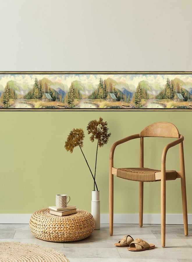 TRIMZ Wallpaper Border - Rustic Mountain Cabin by Lake with Pine Forest & Canoe, Lodge & Cabin Wall Decor for Living Room and Hallway, Pre-Pasted, 15 ft x 9 in - Image 2