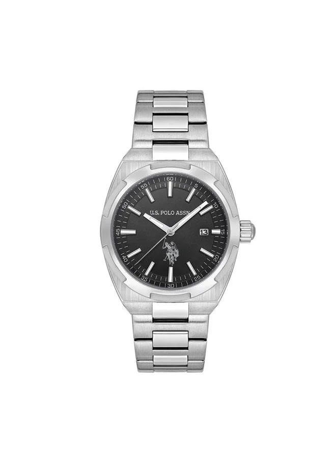 يو اس بولو اسن Fundamental 42mm Men's Watch with Black Dial & Stainless Steel Bracelet