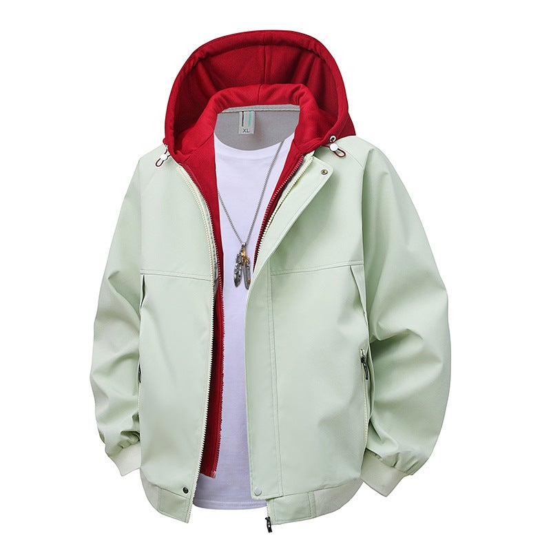 New Trendy Brand Hooded Jacket Fake Two-Piece Waterproof And Anti-Fouling Simple Jacket For Men And Women With Wide Chenille - Image 4