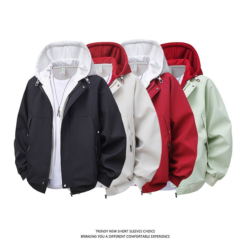 New Trendy Brand Hooded Jacket Fake Two-Piece Waterproof And Anti-Fouling Simple Jacket For Men And Women With Wide Chenille - Image 5