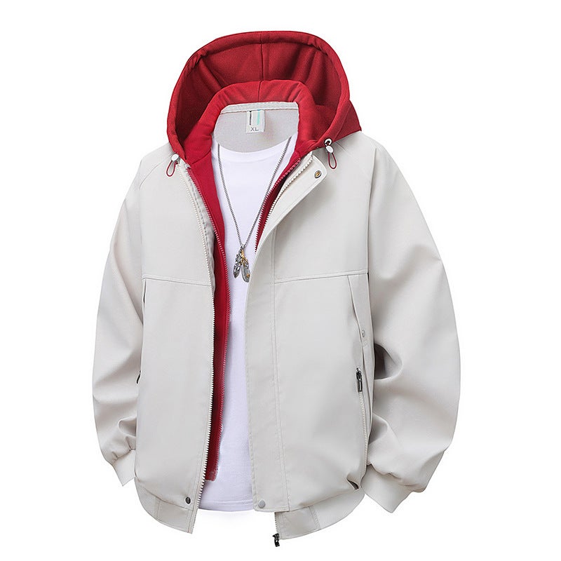 New Trendy Brand Hooded Jacket Fake Two-Piece Waterproof And Anti-Fouling Simple Jacket For Men And Women With Wide Chenille - Image 2