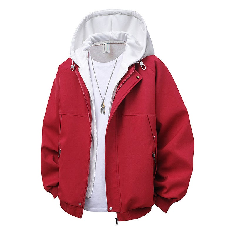 New Trendy Brand Hooded Jacket Fake Two-Piece Waterproof And Anti-Fouling Simple Jacket For Men And Women With Wide Chenille - Image 3
