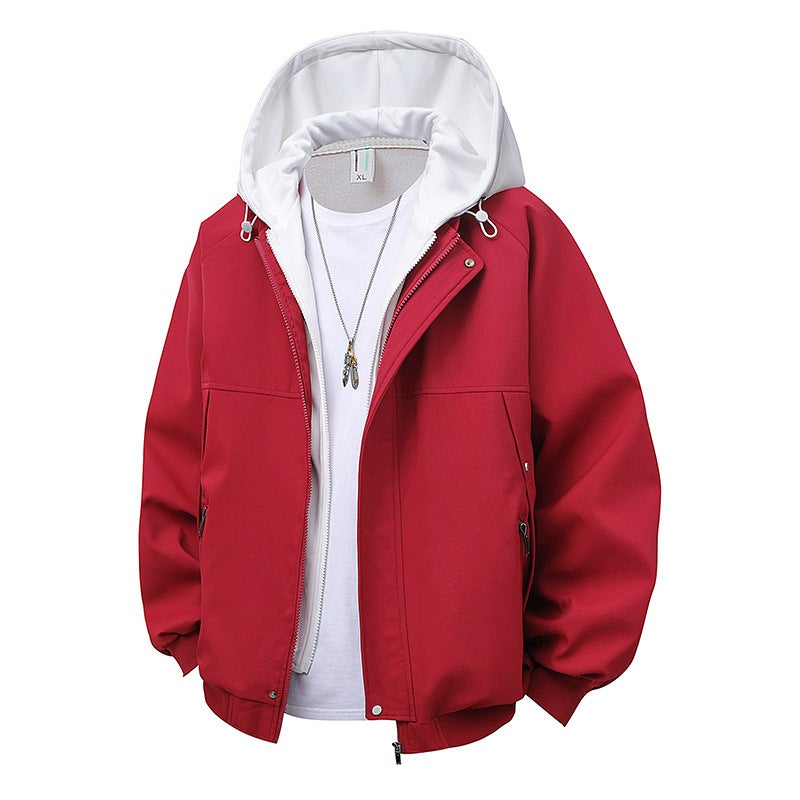 New Trendy Brand Hooded Jacket Fake Two-Piece Waterproof And Anti-Fouling Simple Jacket For Men And Women With Wide Chenille - Image 1
