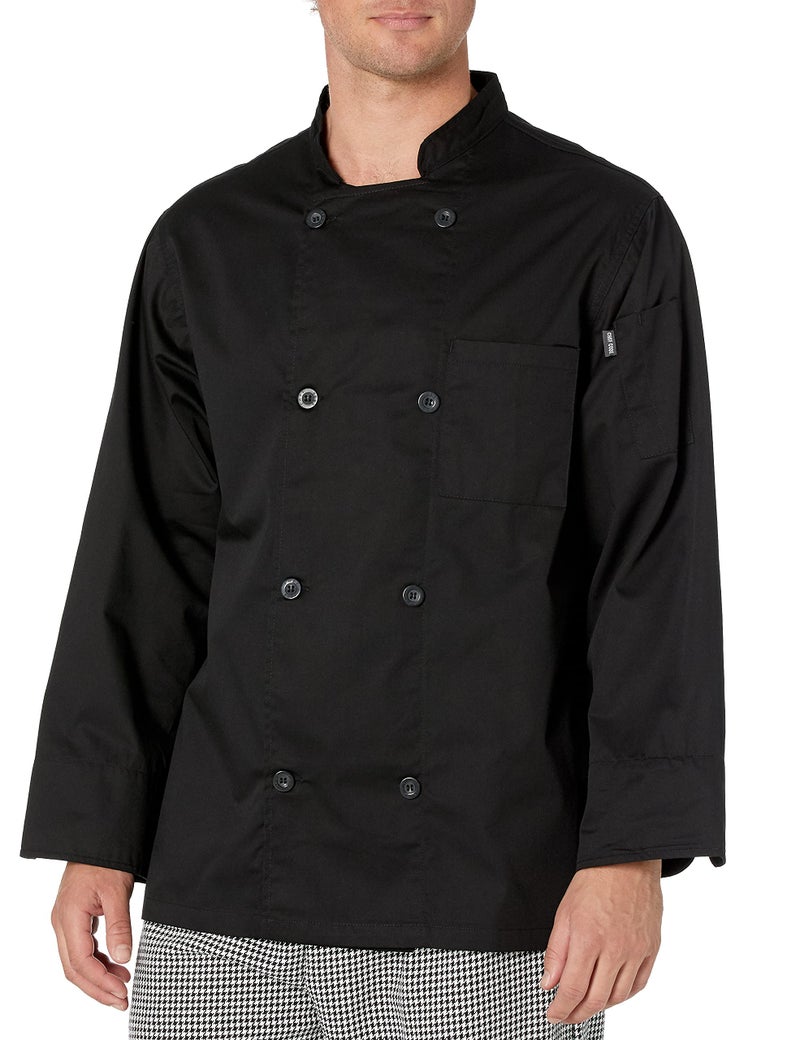 Chef Code Mens 8 Pearl Button Chef Coat Black XL