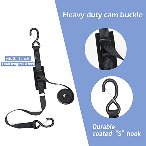 Rosemarie Cam Buckle Tie Down Straps with Hooks and Integrated Soft Loops, Heavy Dudy Lashing Straps for Motorcycle, Boat, Kayak, Truck, Trailer, Dirt Bike, Car Securing Straps 10 feet 2200lbs Break Strength - Image 3
