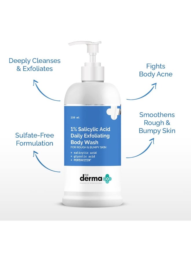 ذا ديرما كو غسول الجسم اليومي المقشر بحمض الساليسيليك 1% من شركة Derma Co مع حمض الساليسيليك وحمض الجليكوليك والبنتافيتين® - 250 مل | | يساعد على منع حب الشباب في الجسم وتنظيف البشرة - Image 3