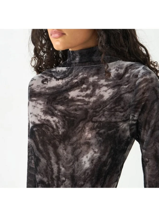 2Xtremz 2Xtremz All-Over Print High Neck Top with Long Sleeves