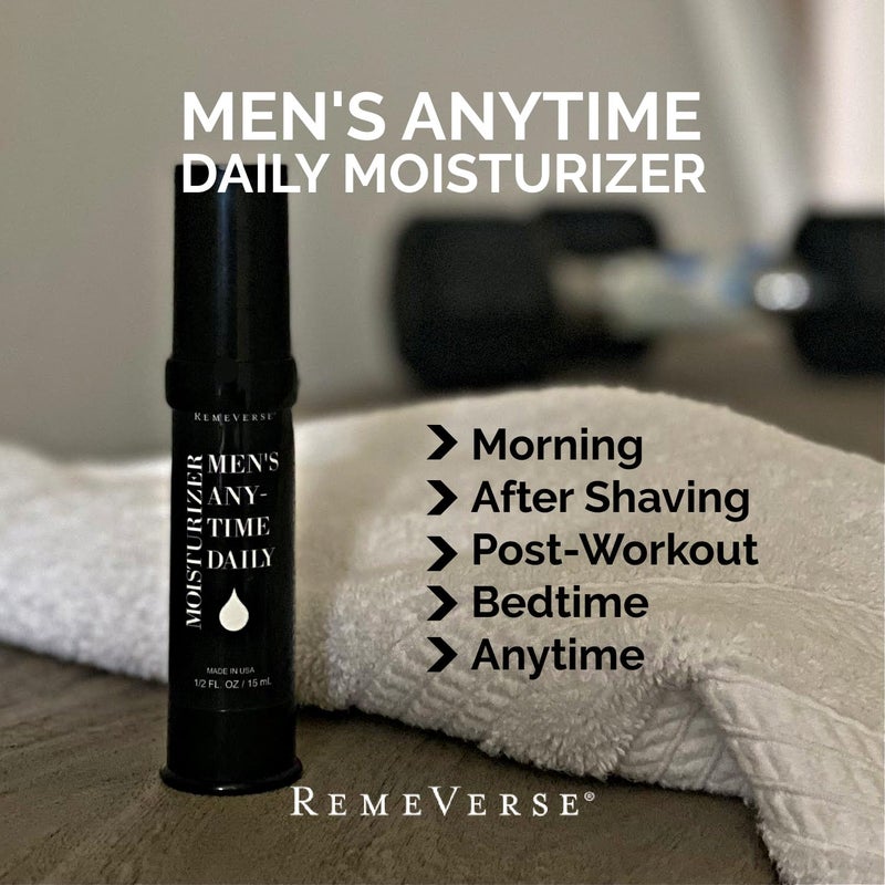 RemeVerse Menâ€™s Anytime Daily Moisturizer with Hyaluronic Acid, Peptides, Vitamins C & E, Collagen, Green Tea - Smoothes & Hydrates Skin, Fragrance-Free, Water-Based, Youthful Care Formula - 15ml - Image 2
