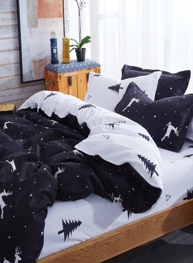 Mengersi Christmas Deer Bedding Pillowcase Duvet Cover Set with Zipper (King, White Deer) - Image 4