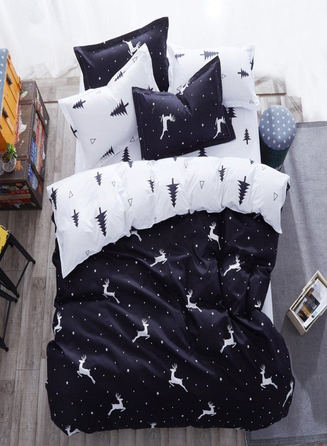 Mengersi Christmas Deer Bedding Pillowcase Duvet Cover Set with Zipper (King, White Deer) - Image 1