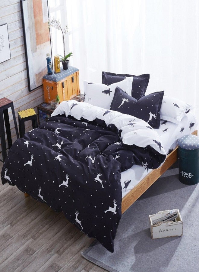 Mengersi Christmas Deer Bedding Pillowcase Duvet Cover Set with Zipper (King, White Deer) - Image 3