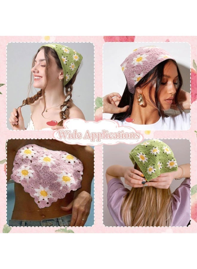 ChicAbode 2 الكروشيه وشاح ، وشاح محبوك الوردي ، الأبيض ديزي وشاح ، زهرة الشعر الفرقة ، الرجعية الهبي وشاح ، وشاح ربطة عنق ، بوهيميا زينة الشعر - Image 3
