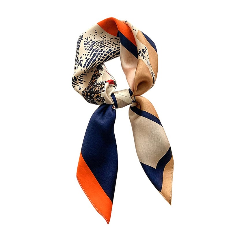 MEISEE 100% Pure Mulberry Silk Square Scarf 26"x26"-65CM Head Scarf for Women Natural Silk Neckerchief Printed Headscarf (Coffee color orange horse) - Image 1