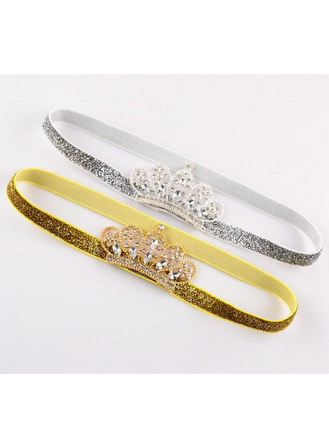 XICHEN®Baby Girls Crown Headband Newborn Princess Head Band Headdress Elastic Hair Band (Crystal -2Pack) - Image 1