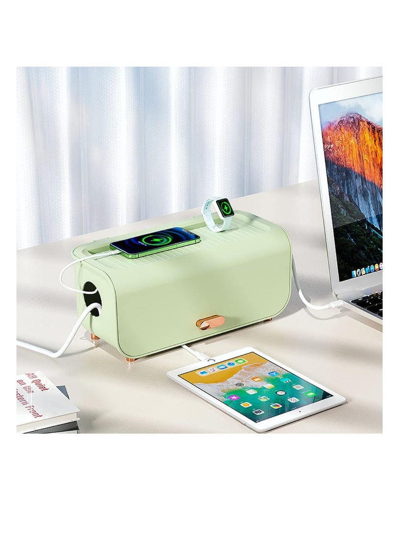 Cable Management Box Small Cord Organizer Box Insulated Cable Storage Box for TV Computer Laptop Power Strips Fashionable Power Strip Box for Home Office Green  - Image 2
