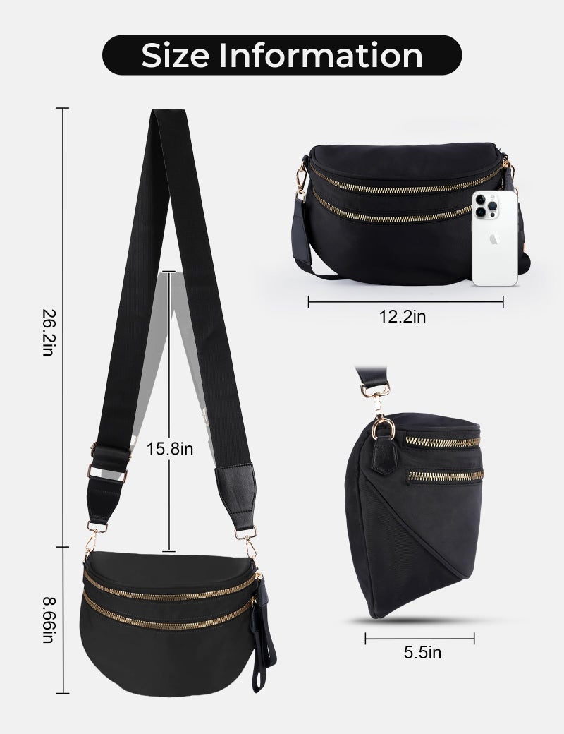 NIDOOT Crossbody Bum Bags for Women Trendy Fanny Packs Sling Cross Body Bag with Adjustable Strap(Black) - Image 4