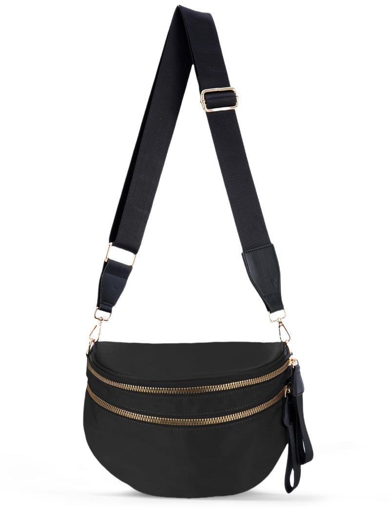 NIDOOT Crossbody Bum Bags for Women Trendy Fanny Packs Sling Cross Body Bag with Adjustable Strap(Black) - Image 1