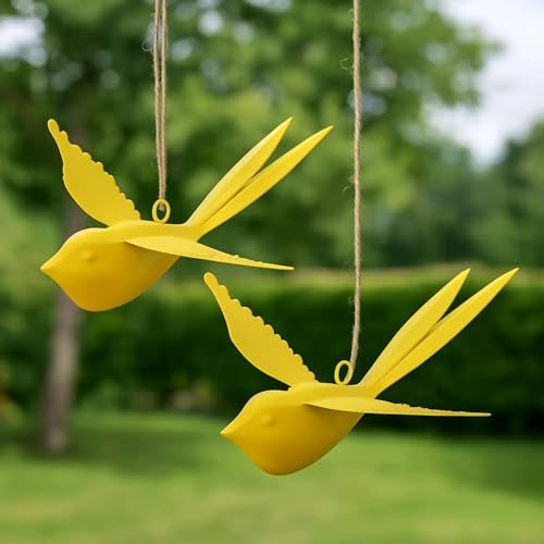 Elan Hanging Decorative Rockstar Bird Vibrant Metal Birds for Balcony, Garden, Home Décor Stylish Accent Pieces for Your Space Ideal for Brightening Your Indoor and Outdoor Spaces (Yellow, Set of 2) - Image 1