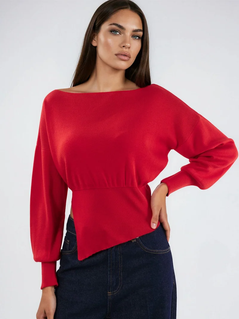 HICCUP Boat Neck Medium Thickness Knit Sweater