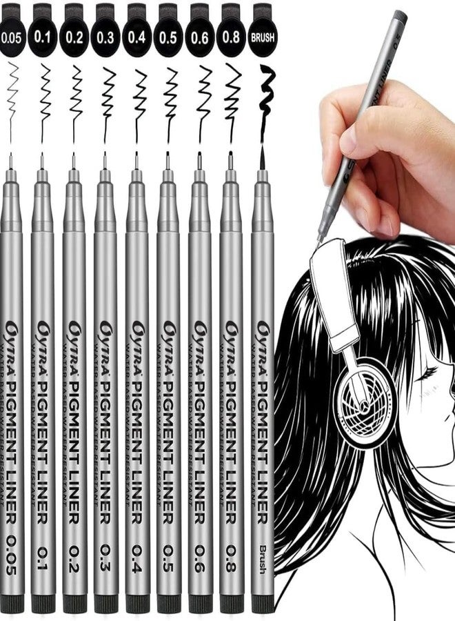 Oytra Black Fineliners Fine Tip Mandala Art Technical Pen Waterproof Pigment Pens for Calligraphy Doodle Architecture Drawing Sketching Writing Outliner for Artist Professionals (9) - Image 1