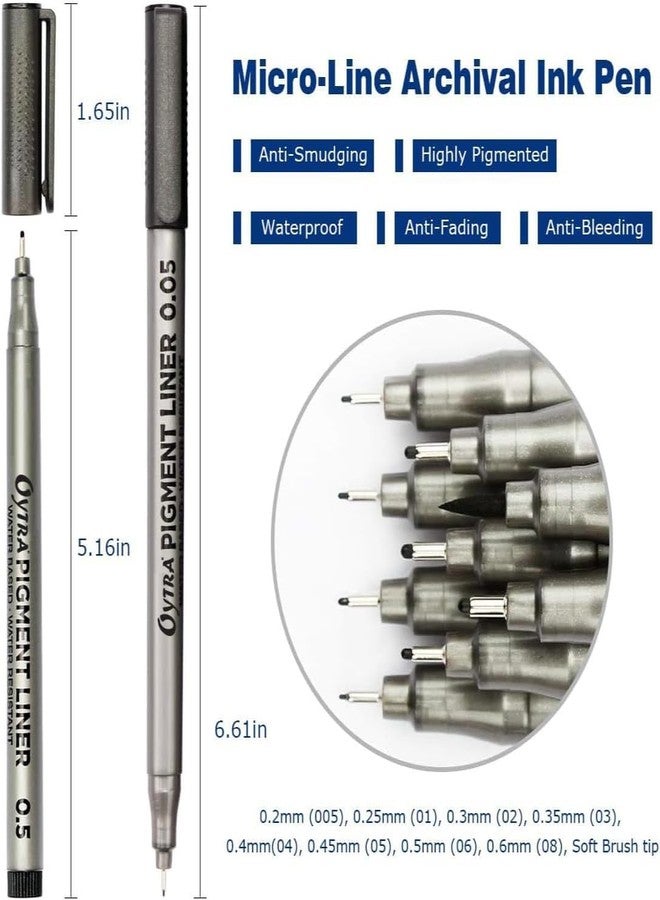 Oytra Black Fineliners Fine Tip Mandala Art Technical Pen Waterproof Pigment Pens for Calligraphy Doodle Architecture Drawing Sketching Writing Outliner for Artist Professionals (9) - Image 4