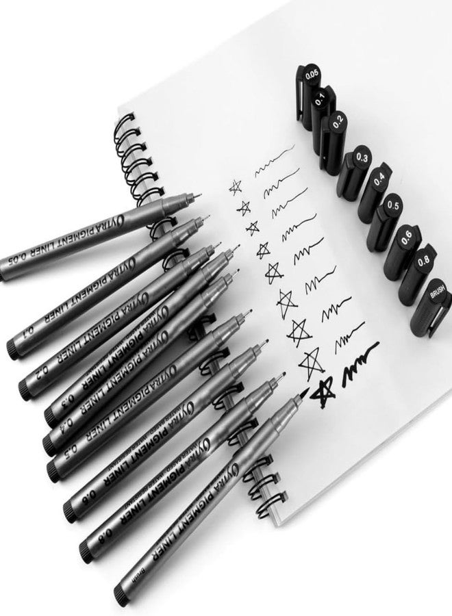 Oytra Black Fineliners Fine Tip Mandala Art Technical Pen Waterproof Pigment Pens for Calligraphy Doodle Architecture Drawing Sketching Writing Outliner for Artist Professionals (9) - Image 2