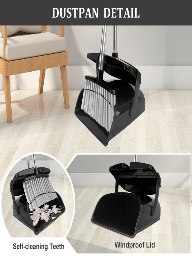 UDUK Broom and Dustpan Set, 51" Long Handle Broom with Dustpan Combo Set, Windproof Standing Dust pan with Self-Cleaning Teeth, Household Set Sweep Kitchen Office Lobby Pet Room - Image 3