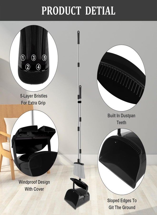 UDUK Broom and Dustpan Set, 51" Long Handle Broom with Dustpan Combo Set, Windproof Standing Dust pan with Self-Cleaning Teeth, Household Set Sweep Kitchen Office Lobby Pet Room - Image 2