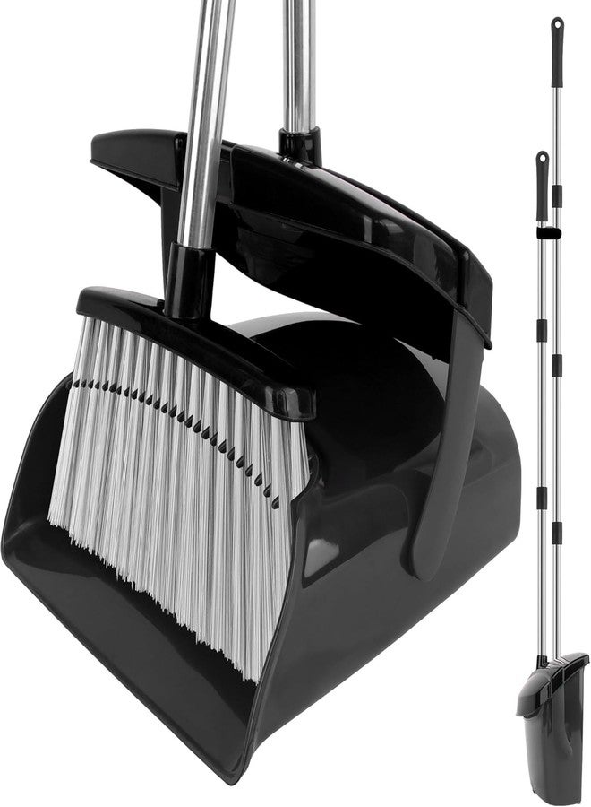 UDUK Broom and Dustpan Set, 51" Long Handle Broom with Dustpan Combo Set, Windproof Standing Dust pan with Self-Cleaning Teeth, Household Set Sweep Kitchen Office Lobby Pet Room - Image 1