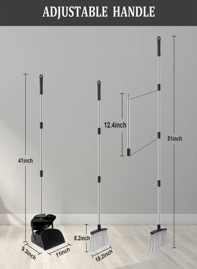 UDUK Broom and Dustpan Set, 51" Long Handle Broom with Dustpan Combo Set, Windproof Standing Dust pan with Self-Cleaning Teeth, Household Set Sweep Kitchen Office Lobby Pet Room - Image 5
