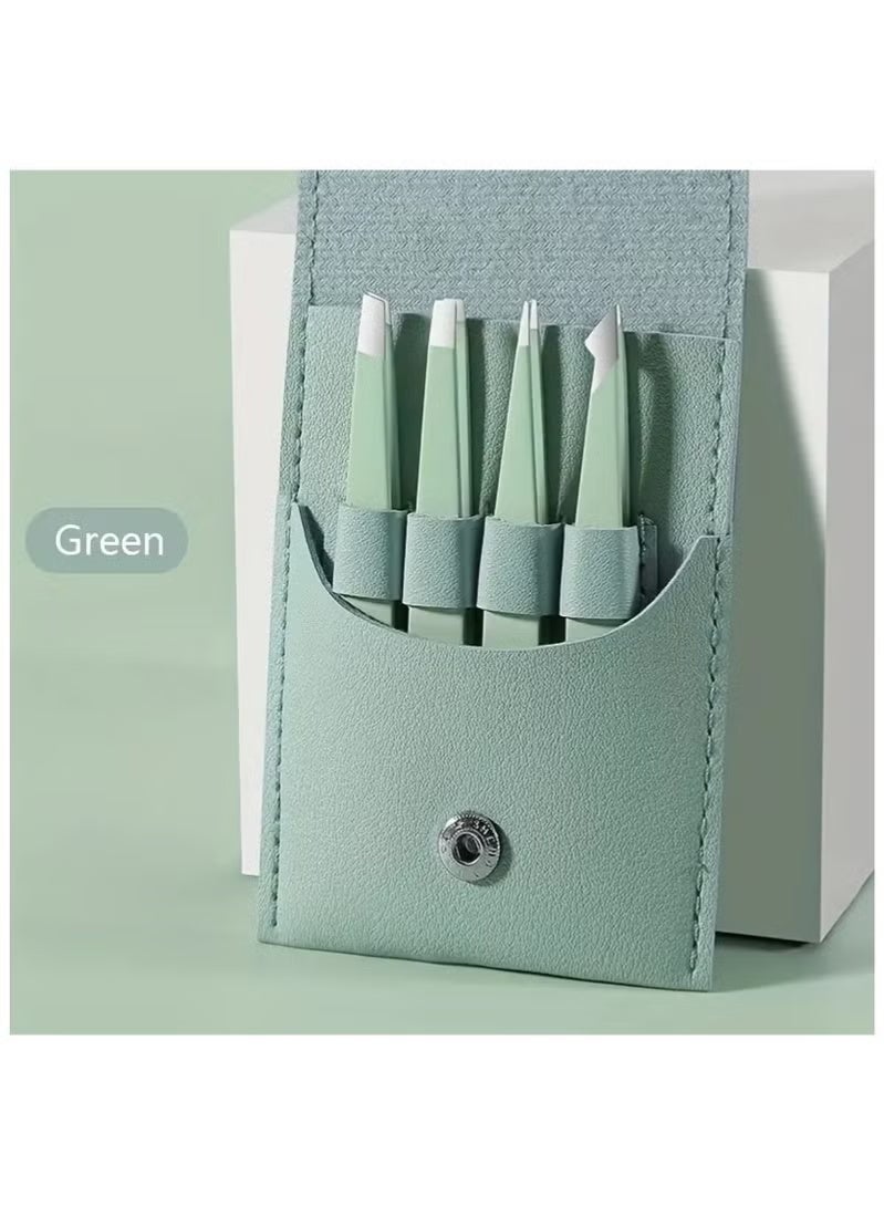 مجموعة ملاقط من الفولاذ المقاوم للصدأ 4 قطع - مشابك دقيقة للحواجب والرموش، أدوات مكياج مقاومة للصدأ للقص المثالي - Image 3