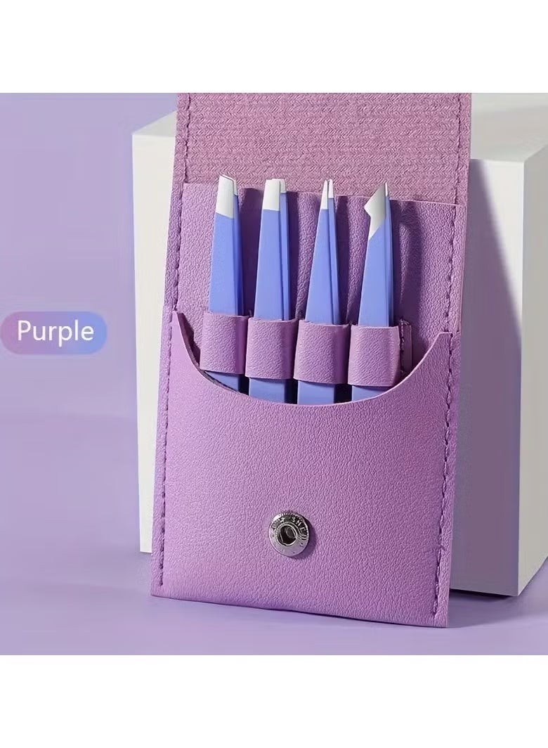 مجموعة ملاقط من الفولاذ المقاوم للصدأ 4 قطع - مشابك دقيقة للحواجب والرموش، أدوات مكياج مقاومة للصدأ للقص المثالي - Image 2