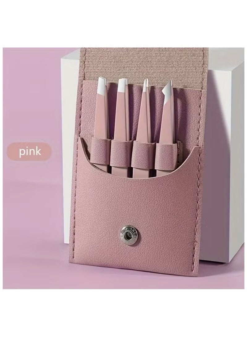 مجموعة ملاقط من الفولاذ المقاوم للصدأ 4 قطع - مشابك دقيقة للحواجب والرموش، أدوات مكياج مقاومة للصدأ للقص المثالي - Image 1