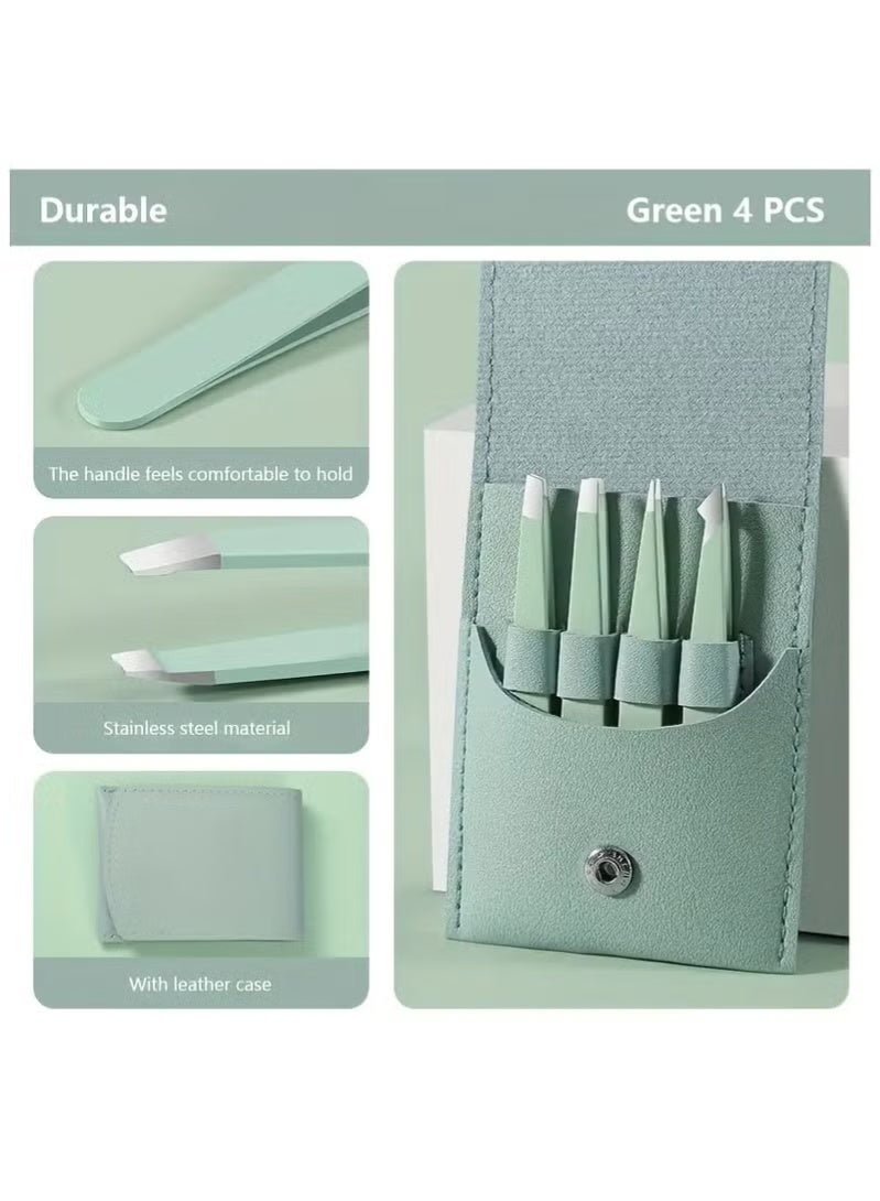 مجموعة ملاقط من الفولاذ المقاوم للصدأ 4 قطع - مشابك دقيقة للحواجب والرموش، أدوات مكياج مقاومة للصدأ للقص المثالي - Image 4