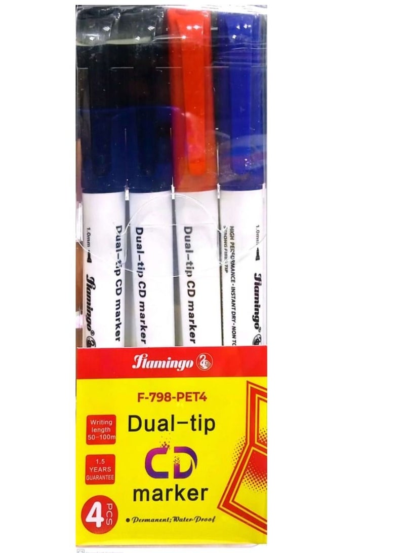 Flamingo Dual Tip Permanent Marker 4Pieces