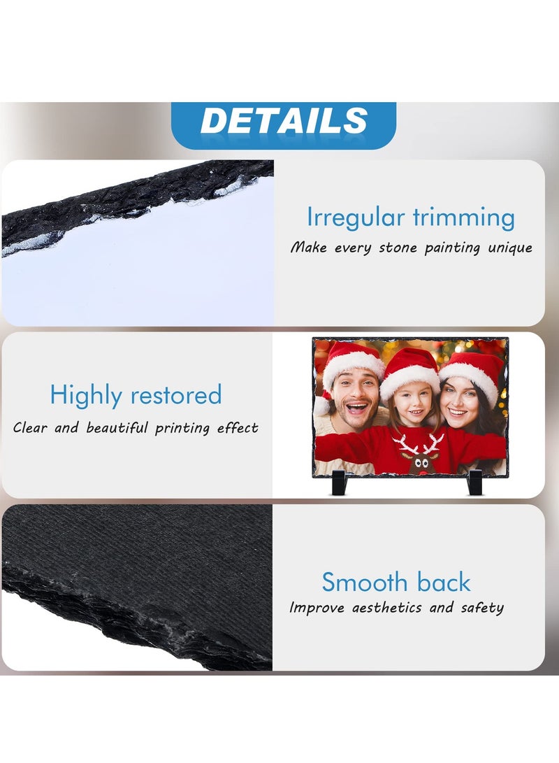 KASTWAVE Sublimation Blank Slate Rock Stone Photo Frame, Thermal Transfer Stone Slab Rectangular Photo Frame with Display Stand for Heat Press 2 Pcs, 3.9 x 5.9 Inches - Image 2