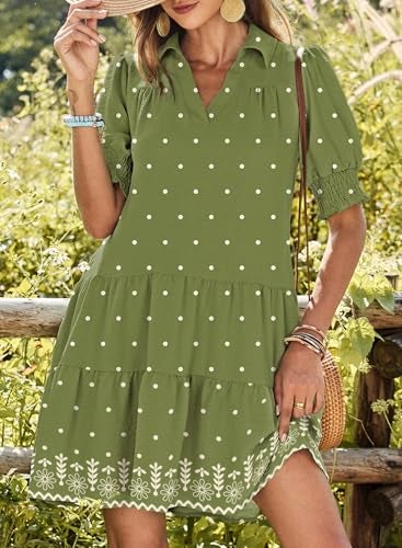 Dokotoo Boho Dresses for Women Graduation Dress 2026 Spring Summer Casual Dress Mini Womens Dresses Vacation Resort Wear Texture Women's Clothing Fashion Beach Plus Size Clothes Green a - Image 2