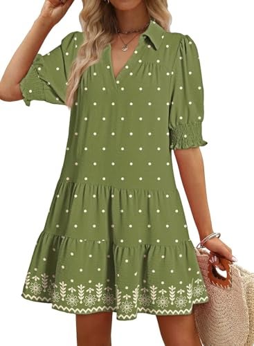 Dokotoo Boho Dresses for Women Graduation Dress 2026 Spring Summer Casual Dress Mini Womens Dresses Vacation Resort Wear Texture Women's Clothing Fashion Beach Plus Size Clothes Green a - Image 1