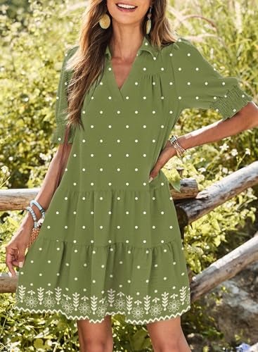 Dokotoo Boho Dresses for Women Graduation Dress 2026 Spring Summer Casual Dress Mini Womens Dresses Vacation Resort Wear Texture Women's Clothing Fashion Beach Plus Size Clothes Green a - Image 3