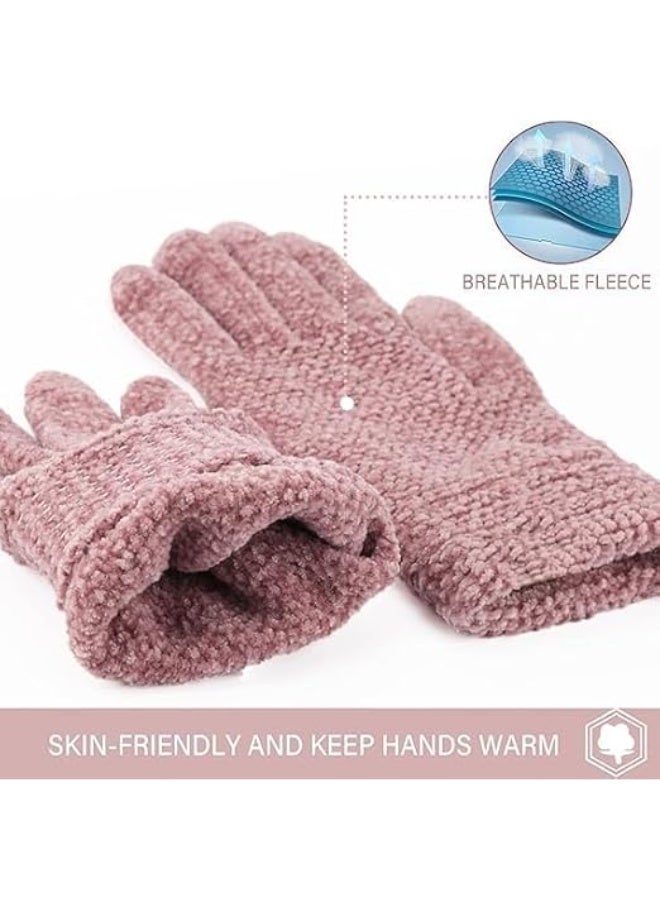 HZYH Winter Gloves for Women, Warm Chenille with 3 Touchscreen Fingers Texting, Elastic Cuff Womens Winter Gloves (Pink, One Size) - Image 4