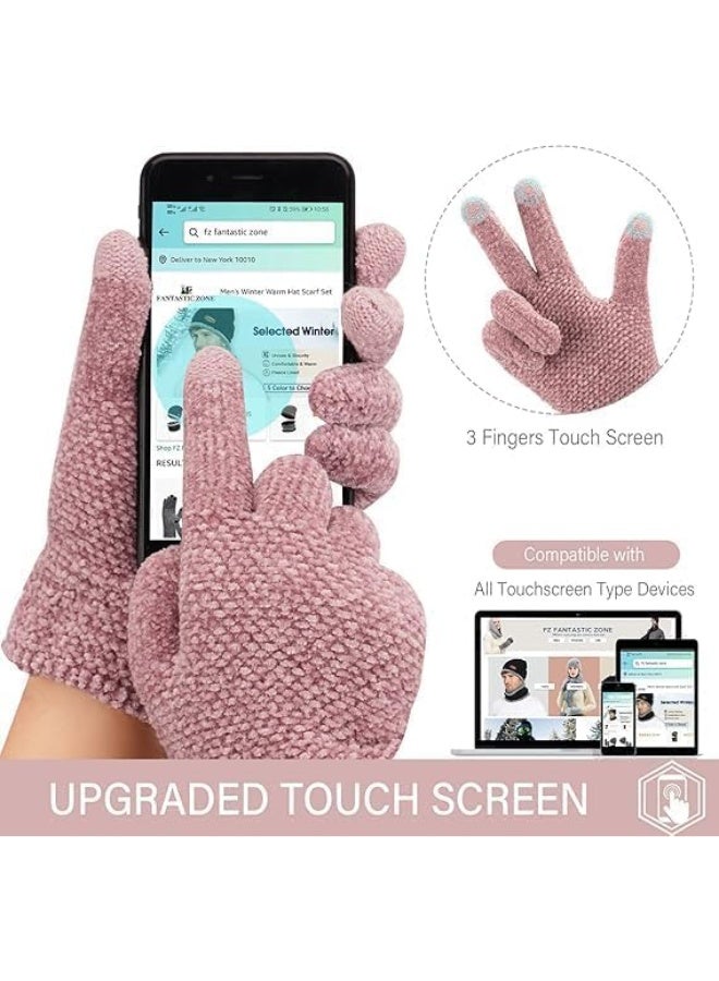 HZYH Winter Gloves for Women, Warm Chenille with 3 Touchscreen Fingers Texting, Elastic Cuff Womens Winter Gloves (Pink, One Size) - Image 3