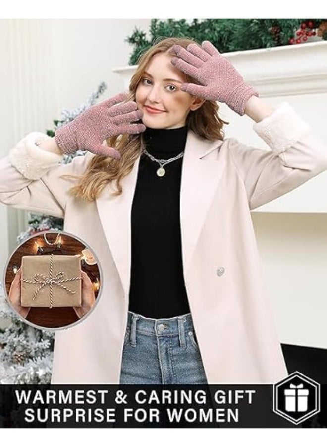 HZYH Winter Gloves for Women, Warm Chenille with 3 Touchscreen Fingers Texting, Elastic Cuff Womens Winter Gloves (Pink, One Size) - Image 5