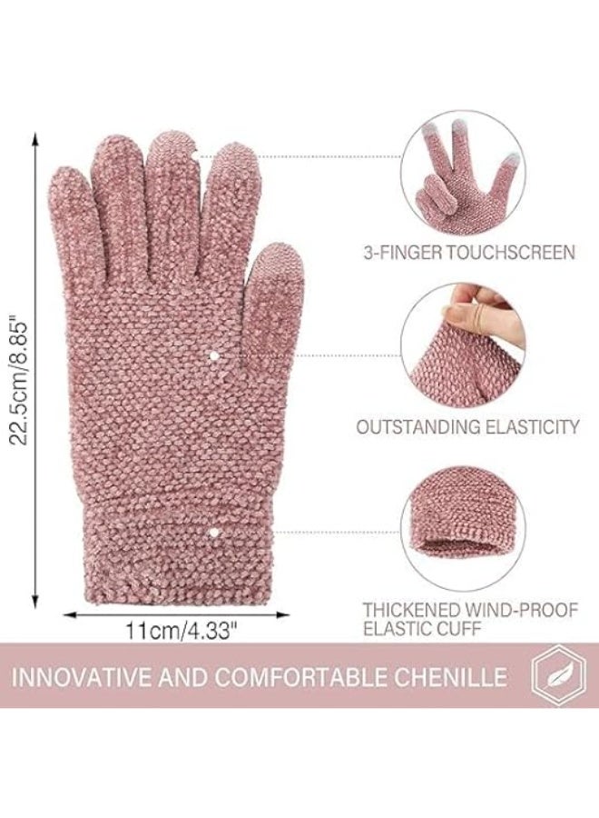 HZYH Winter Gloves for Women, Warm Chenille with 3 Touchscreen Fingers Texting, Elastic Cuff Womens Winter Gloves (Pink, One Size) - Image 2