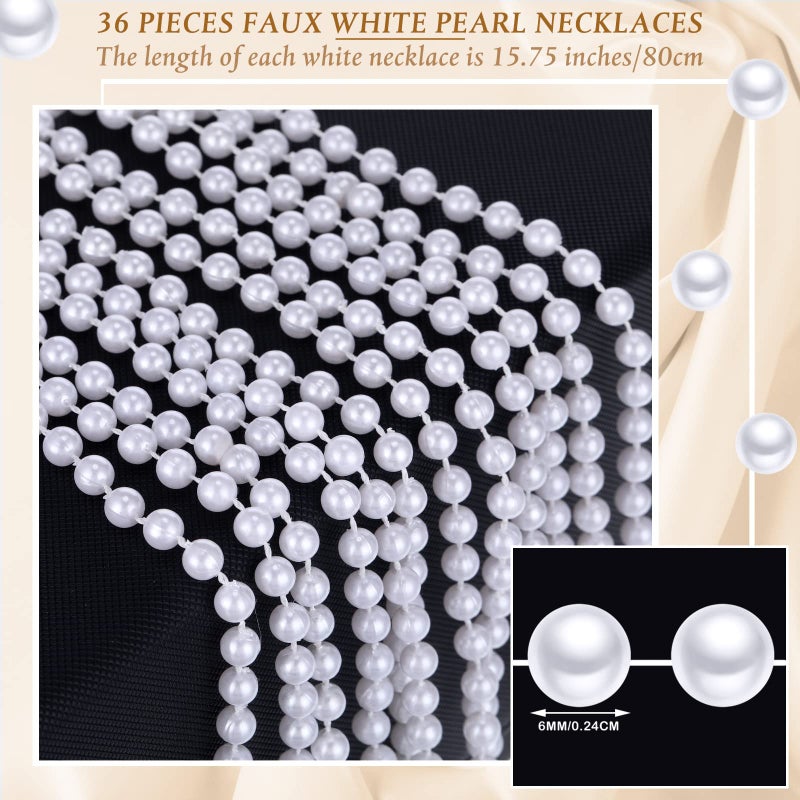 Sureio 36 Pack Long Pearl Necklace Fake Pearl Necklace Bulk Costume Jewelry for Women 1920s White Faux Beaded Strand Layered Accessories for Christmas Wedding Bridal Shower Tea Birthday Decor - Image 2