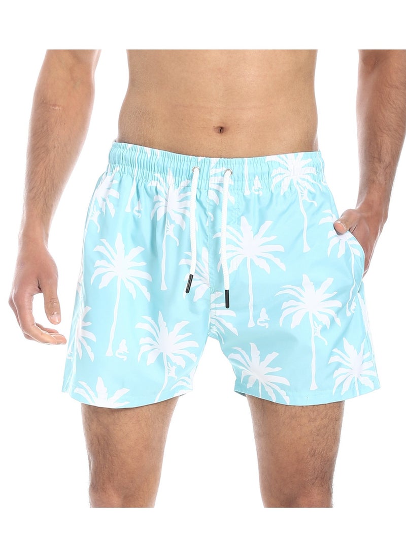 بافون Aqua and White Self Pattern Trendy Swim Shorts  - Image 1