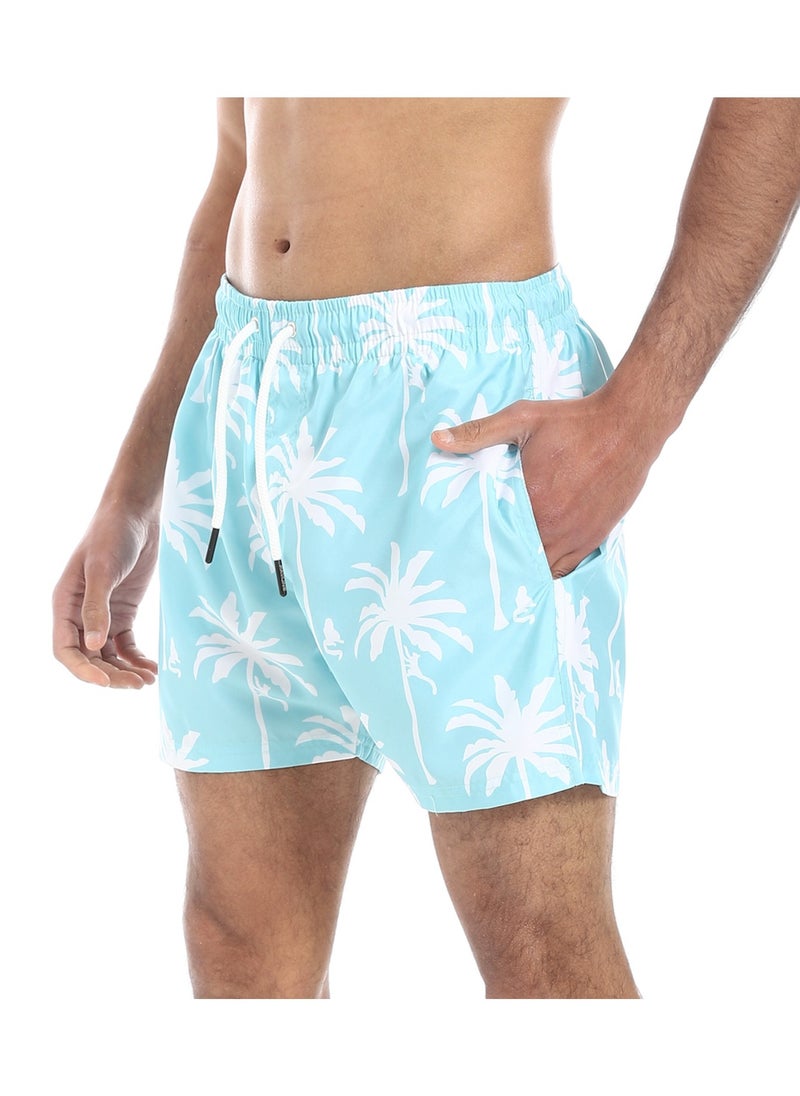 بافون Aqua and White Self Pattern Trendy Swim Shorts  - Image 2