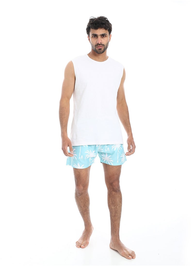 بافون Aqua and White Self Pattern Trendy Swim Shorts  - Image 5