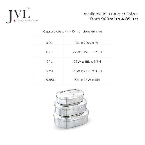 JVL Stainless Steel Kitchen's Storage Costa Capsule Shape Container Box with Steel Lid (1350 ml- Small) - Image 5